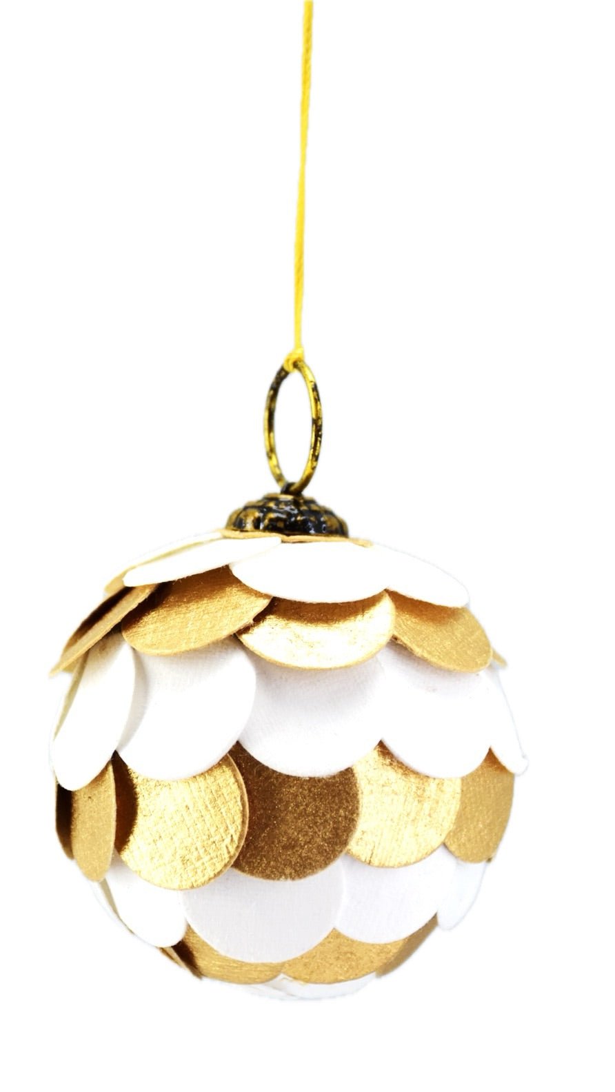 Paper Scallop Bauble, White and Gold, 5cm
