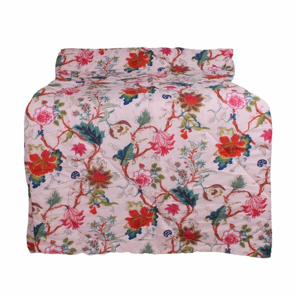 Pink Floral Double Quilted Throw