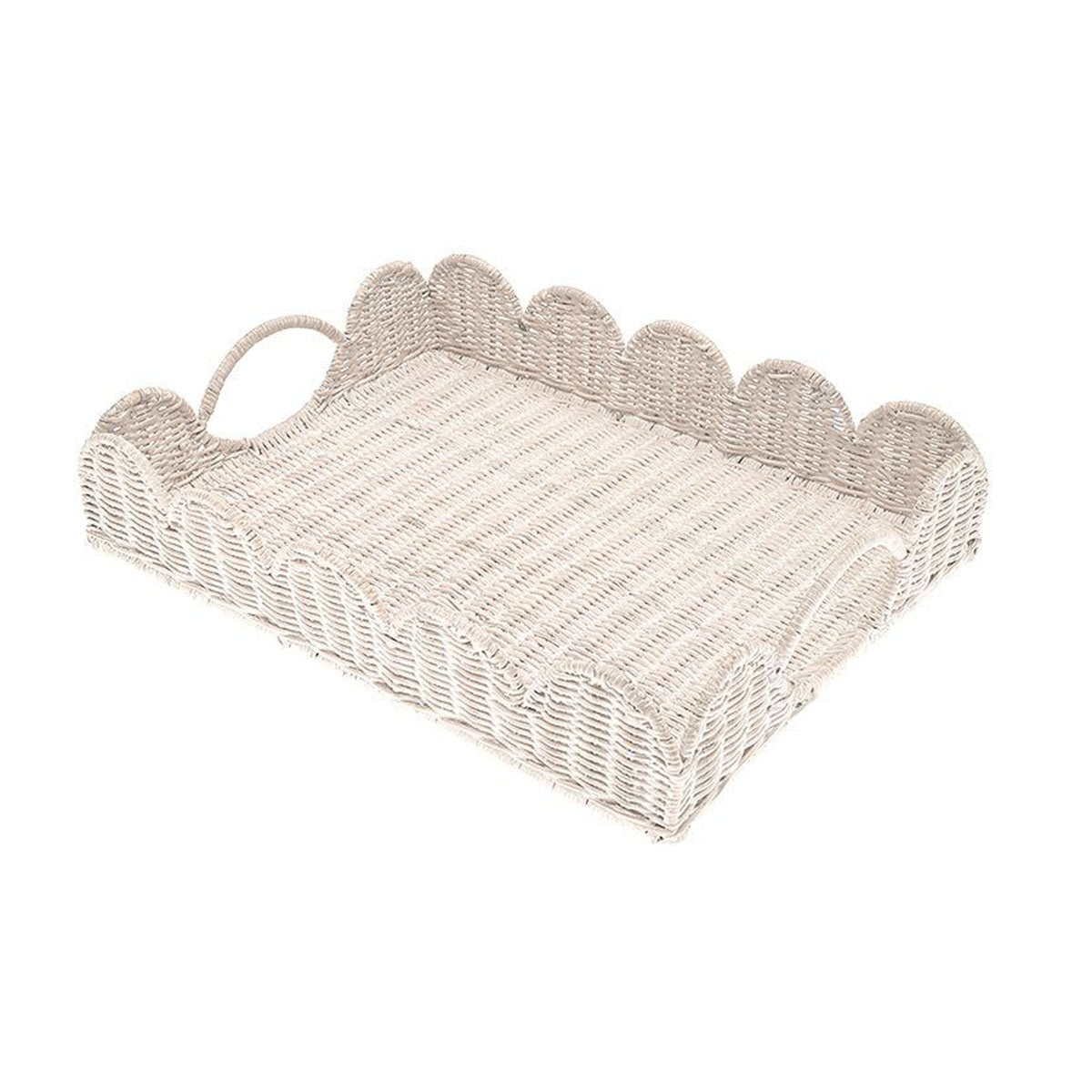 Rattan Scalloped Tray White