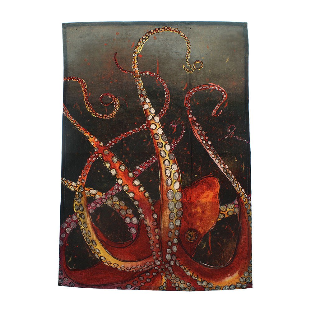 Red Octopus Tea Towel