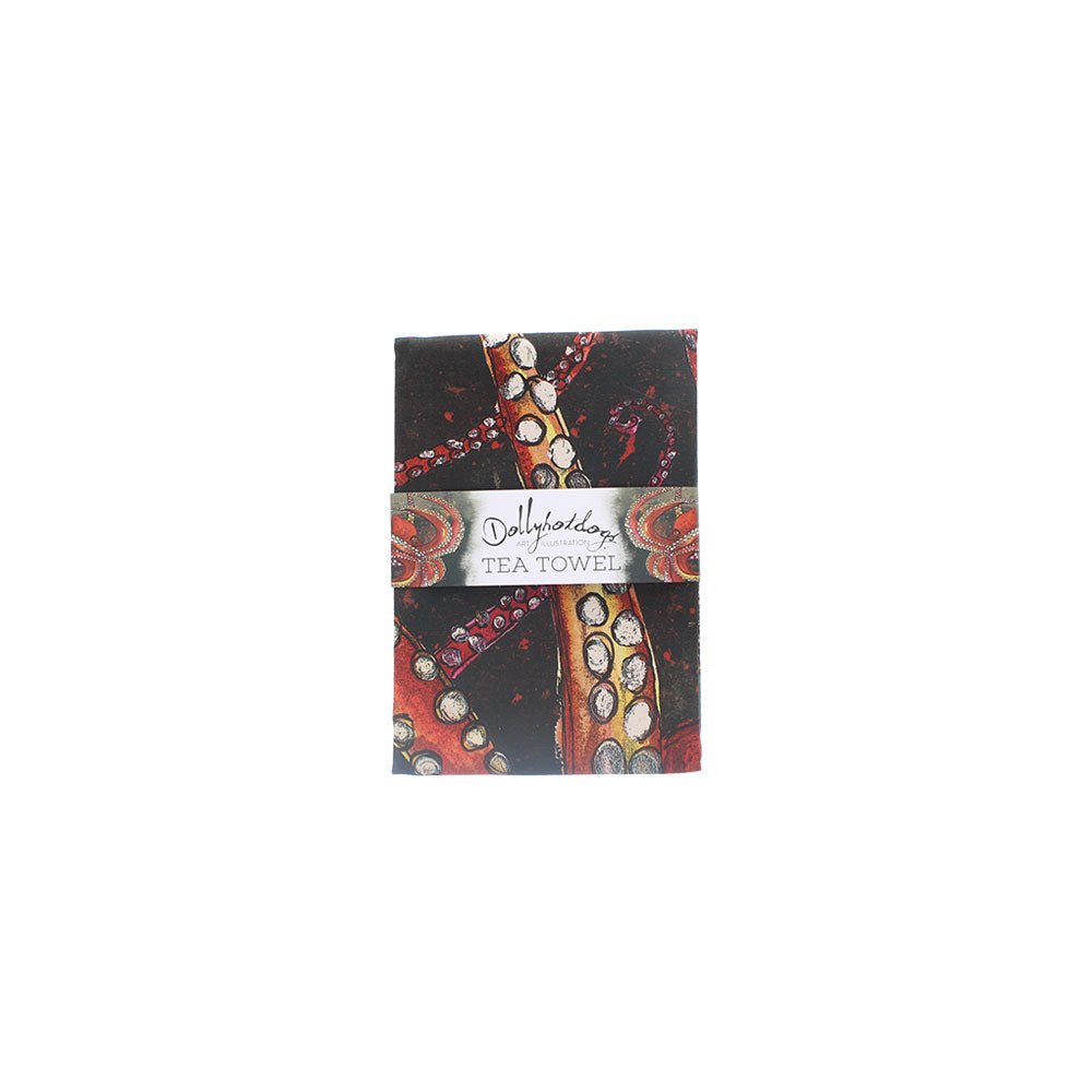 Red Octopus Tea Towel