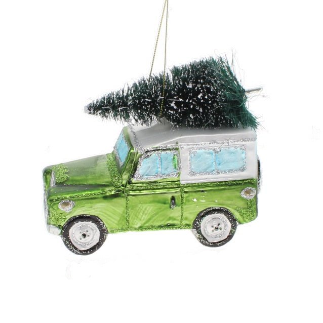 Retro Glass Land Rover Decoration, Green