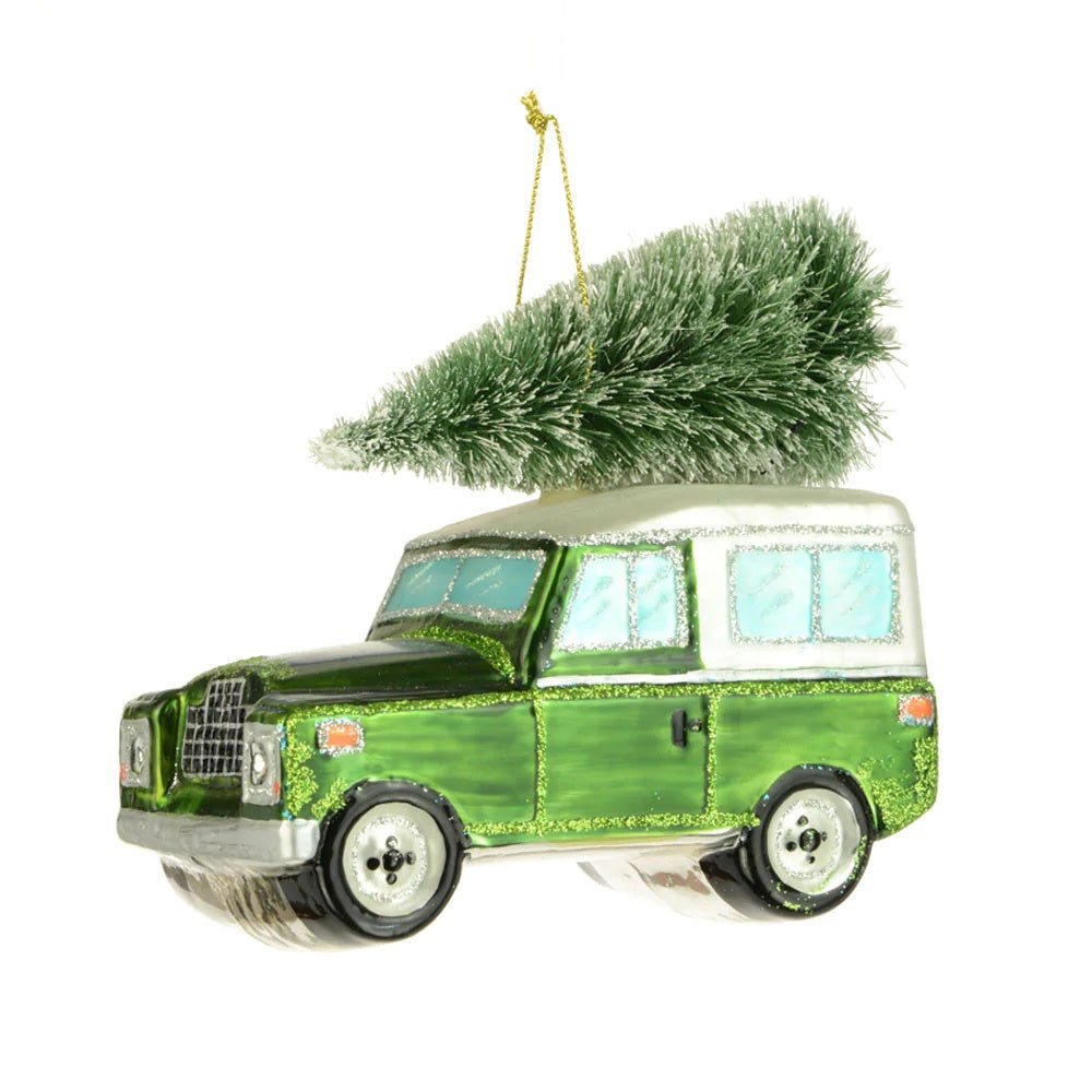 Retro Glass Land Rover Decoration, Green