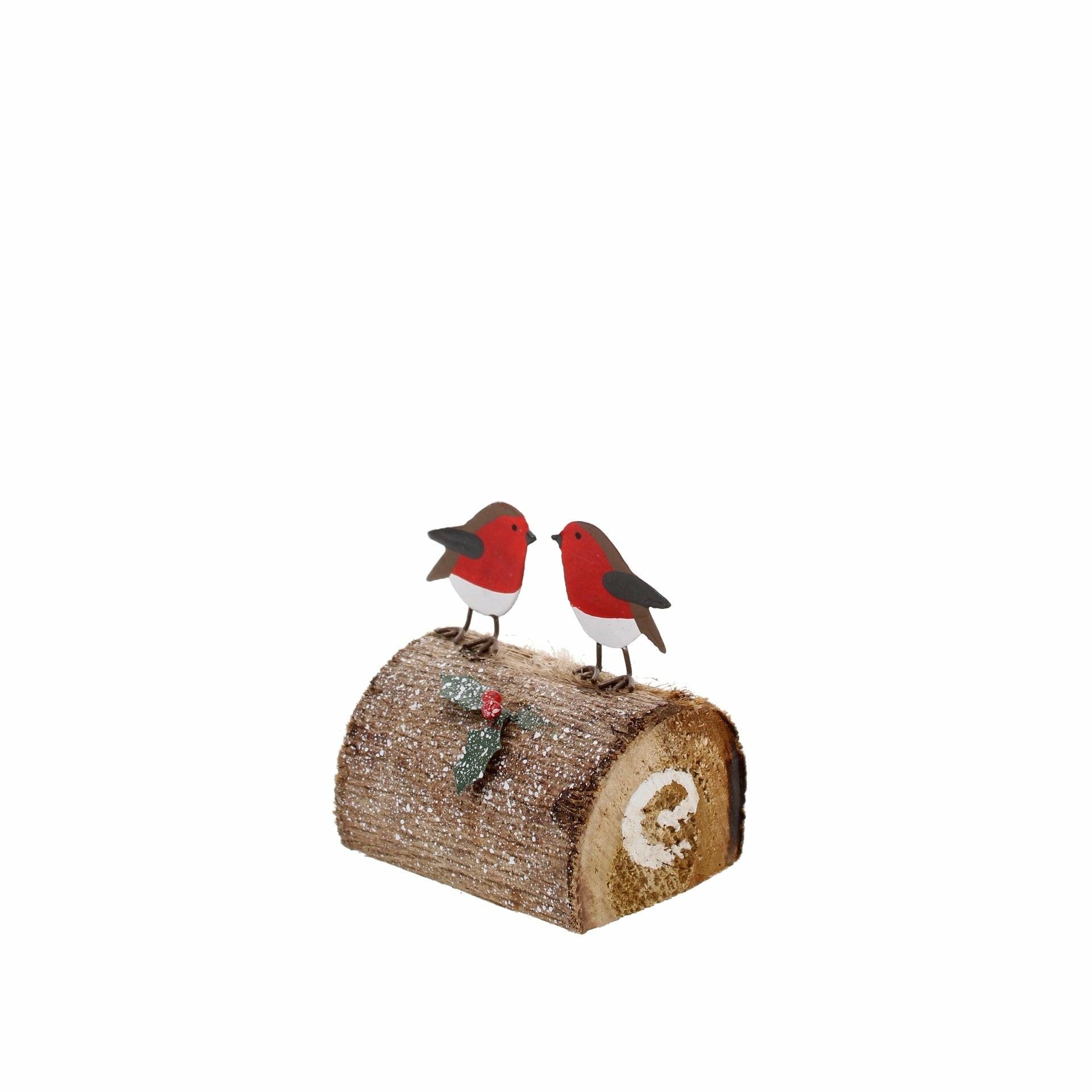 Robins on a Yule Log
