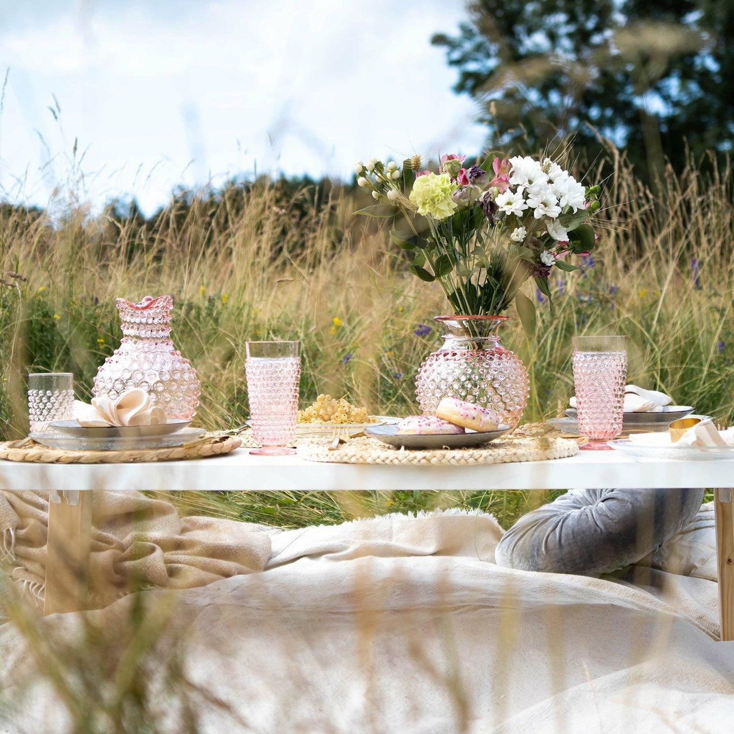 Rose Glass Hobnail Jug