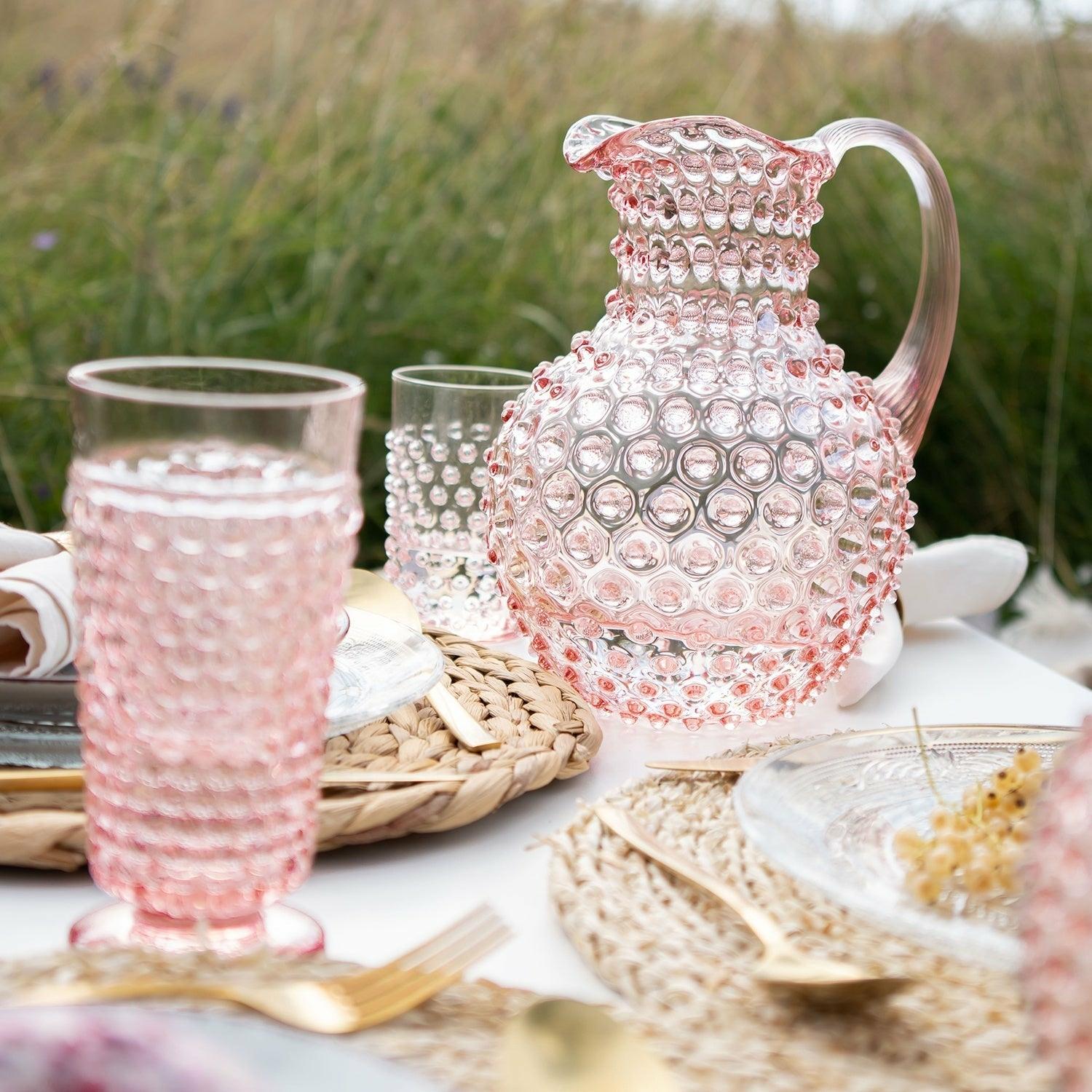 Rose Glass Hobnail Jug