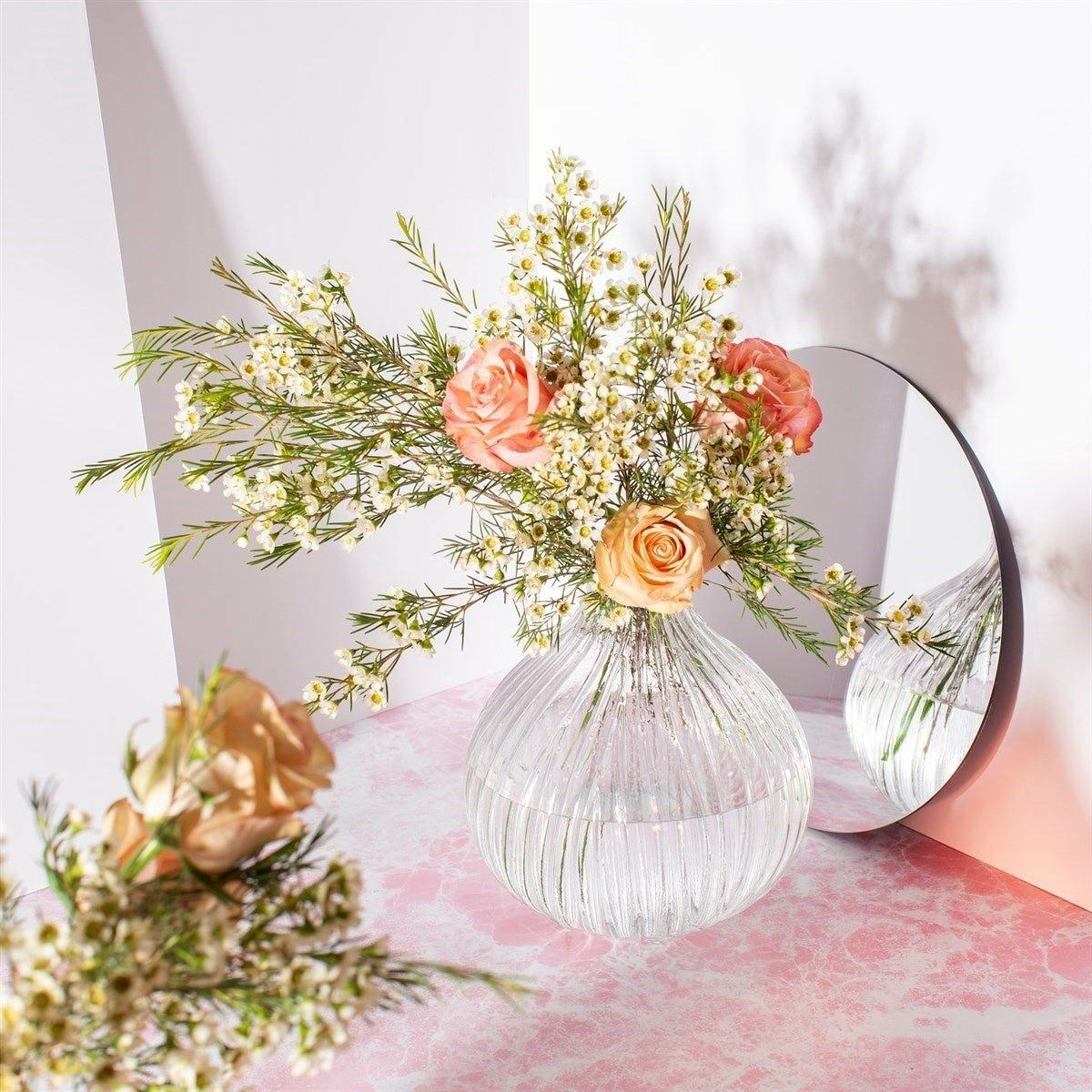 Round Fluted Glass Vase, Clear