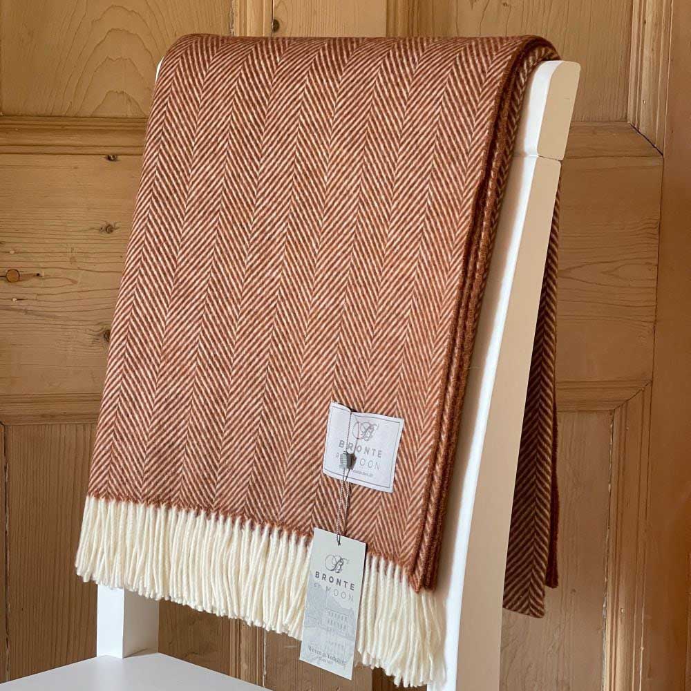 Rust Merino Herringbone Throw by Bronte