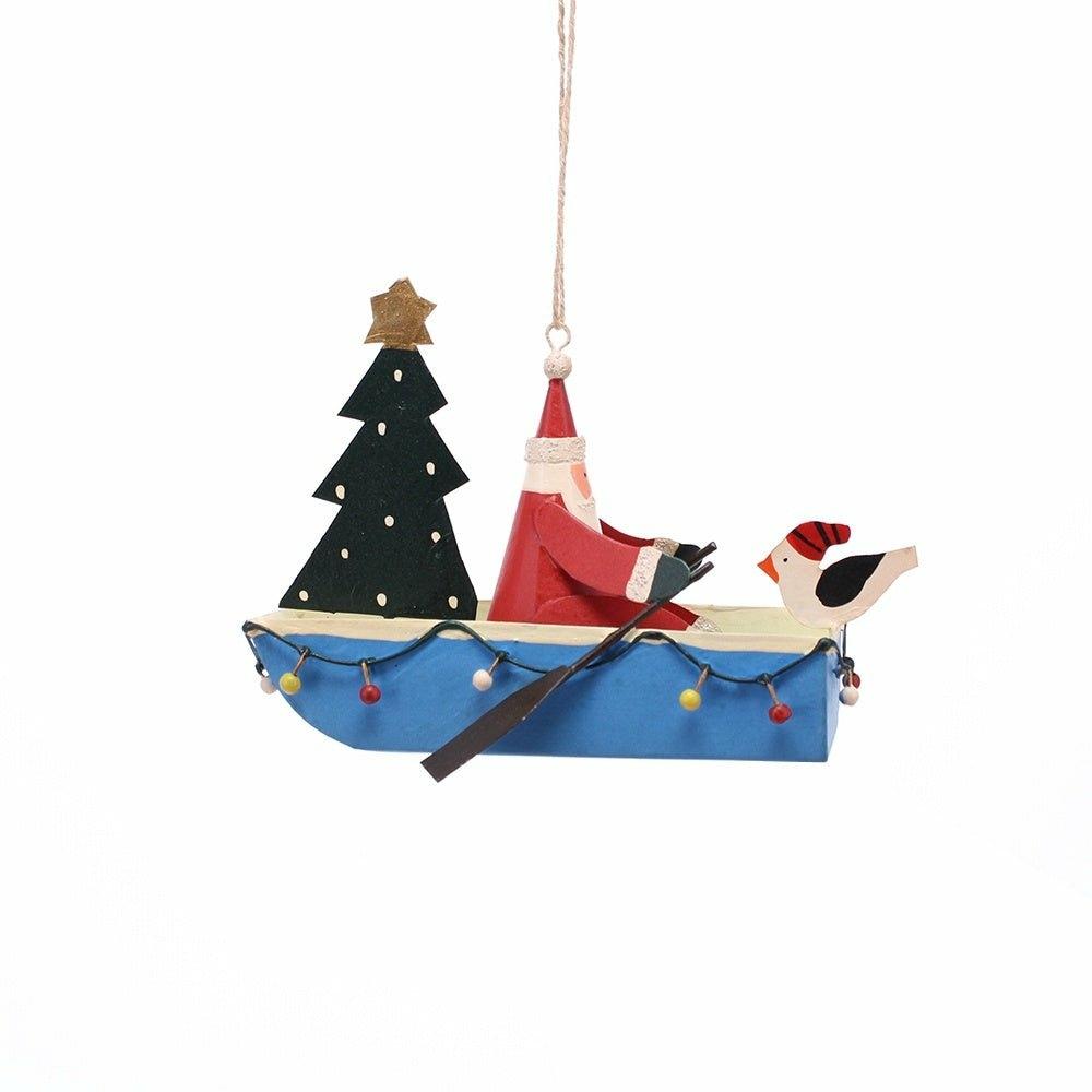 Santa In a Fairy Light Boat