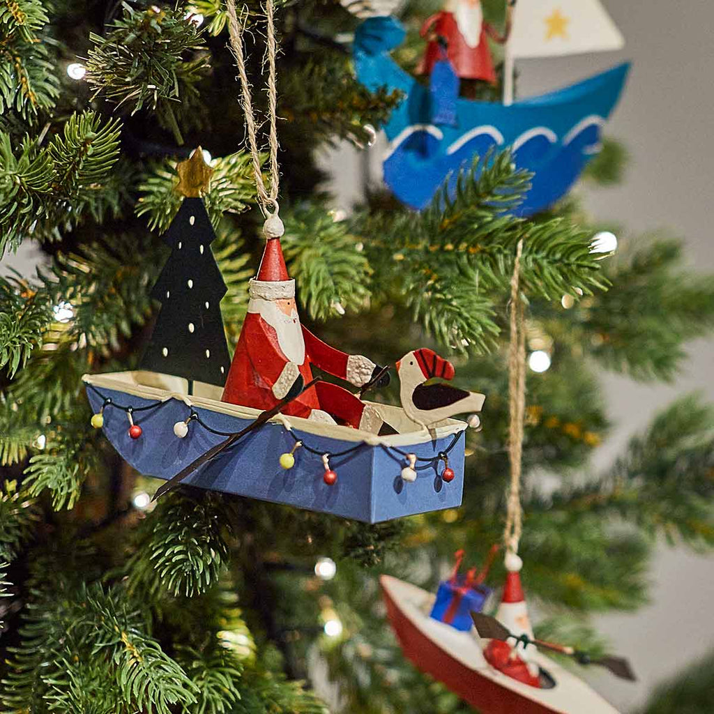 Santa In a Fairy Light Boat - Angela Reed - Christmas Decorations