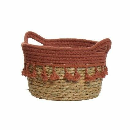 Seagrass Tassel Basket, Red Medium,Large,Small