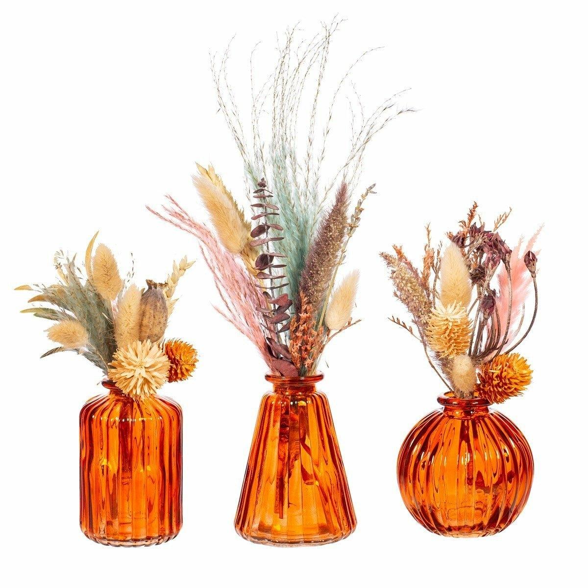 Set of 3 Amber Bud Vases