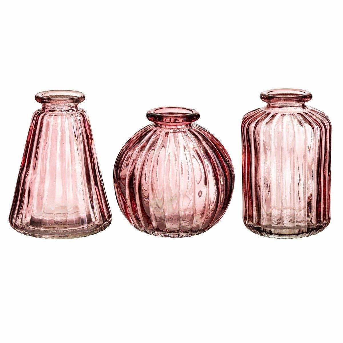 Set of 3 Pink Bud Vases