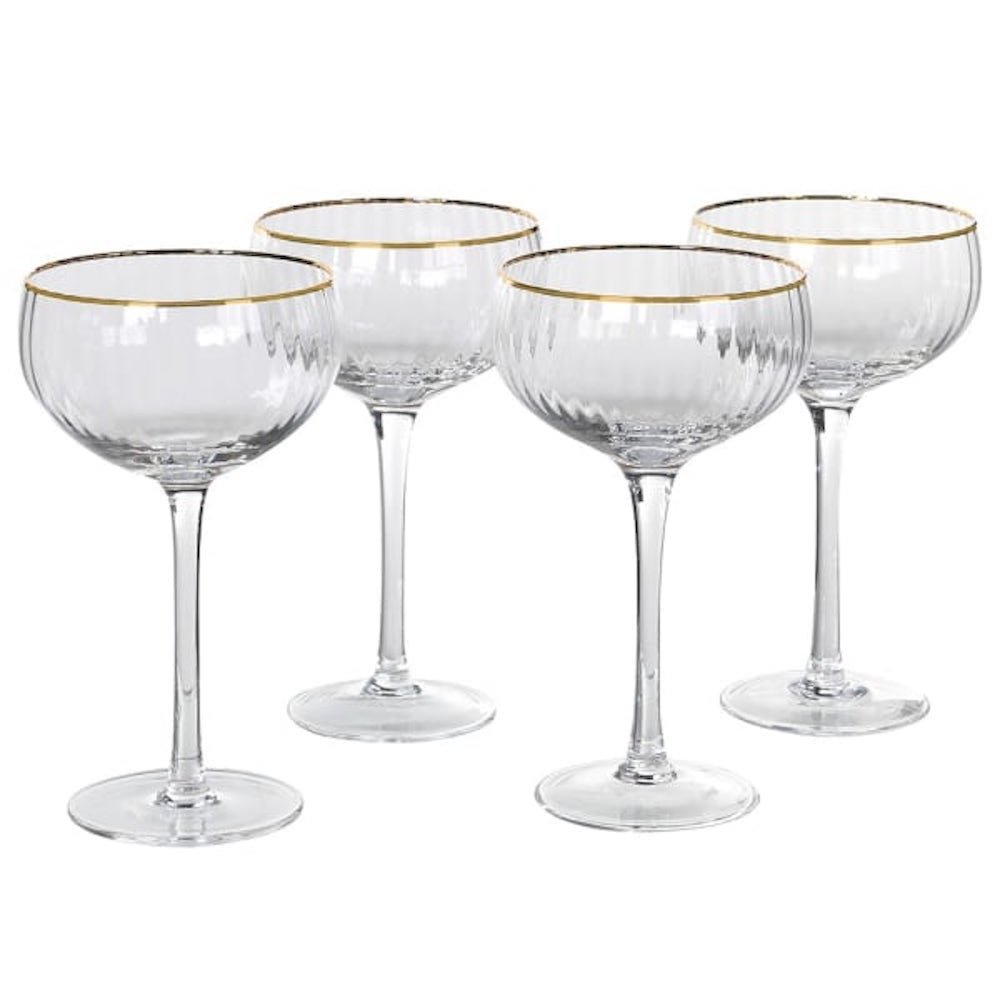 Set of 4 Gold Rim Champagne Glasses