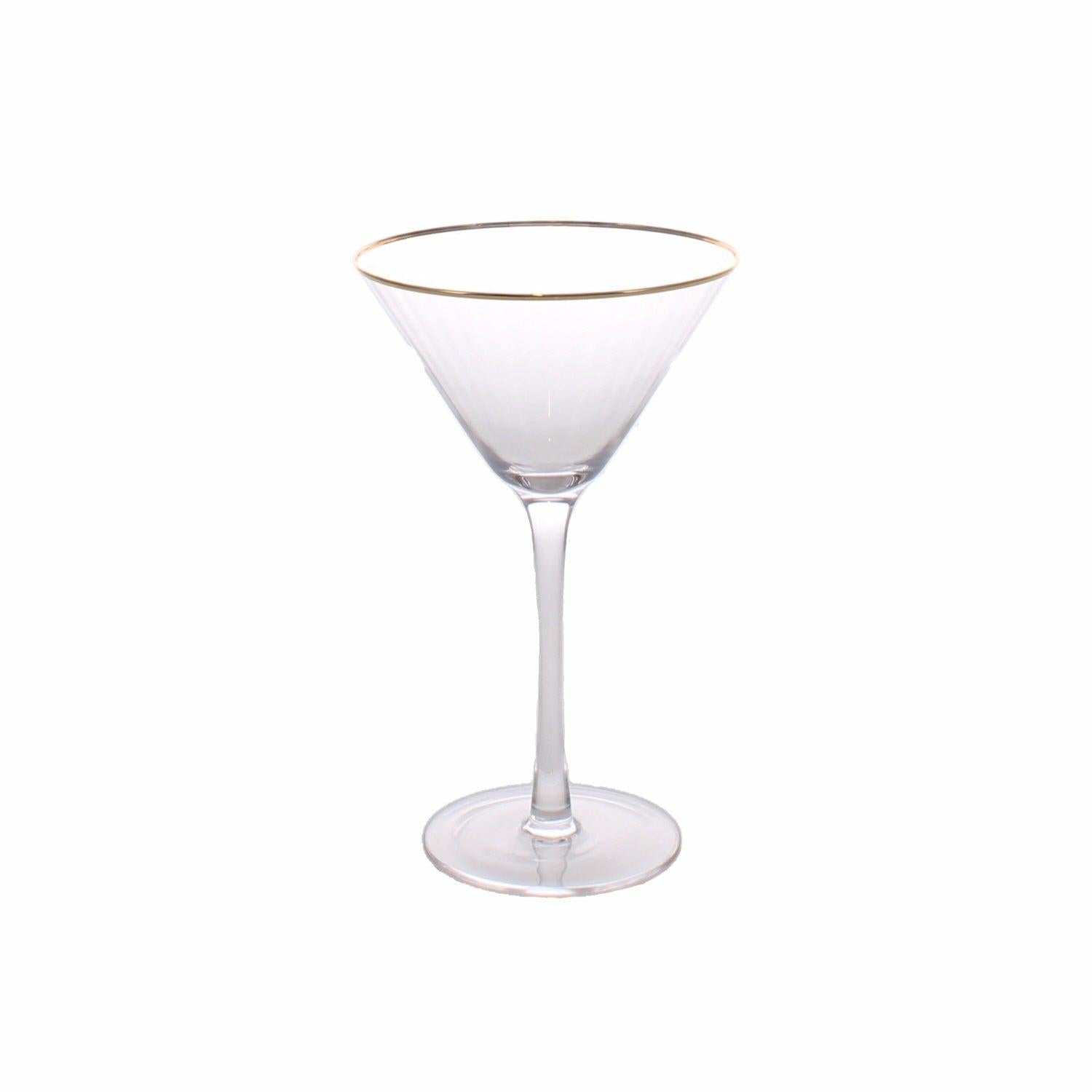 Set of 4 Ribbed Gold Rim Martini Glasses