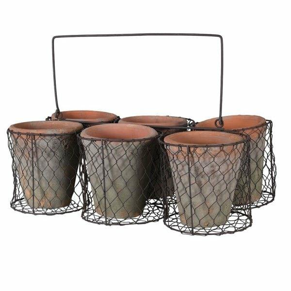 Set of 6 Large Pots in Basket
