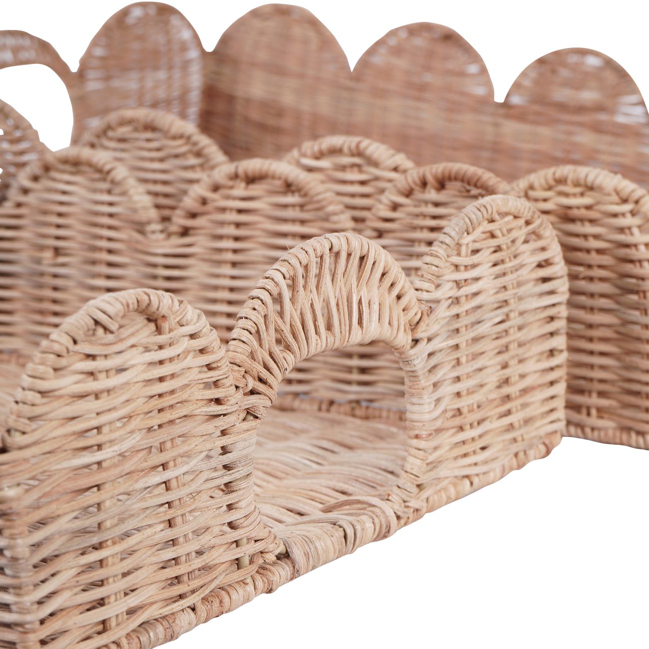 Set of Two Rattan Rectangular Scallop Trays