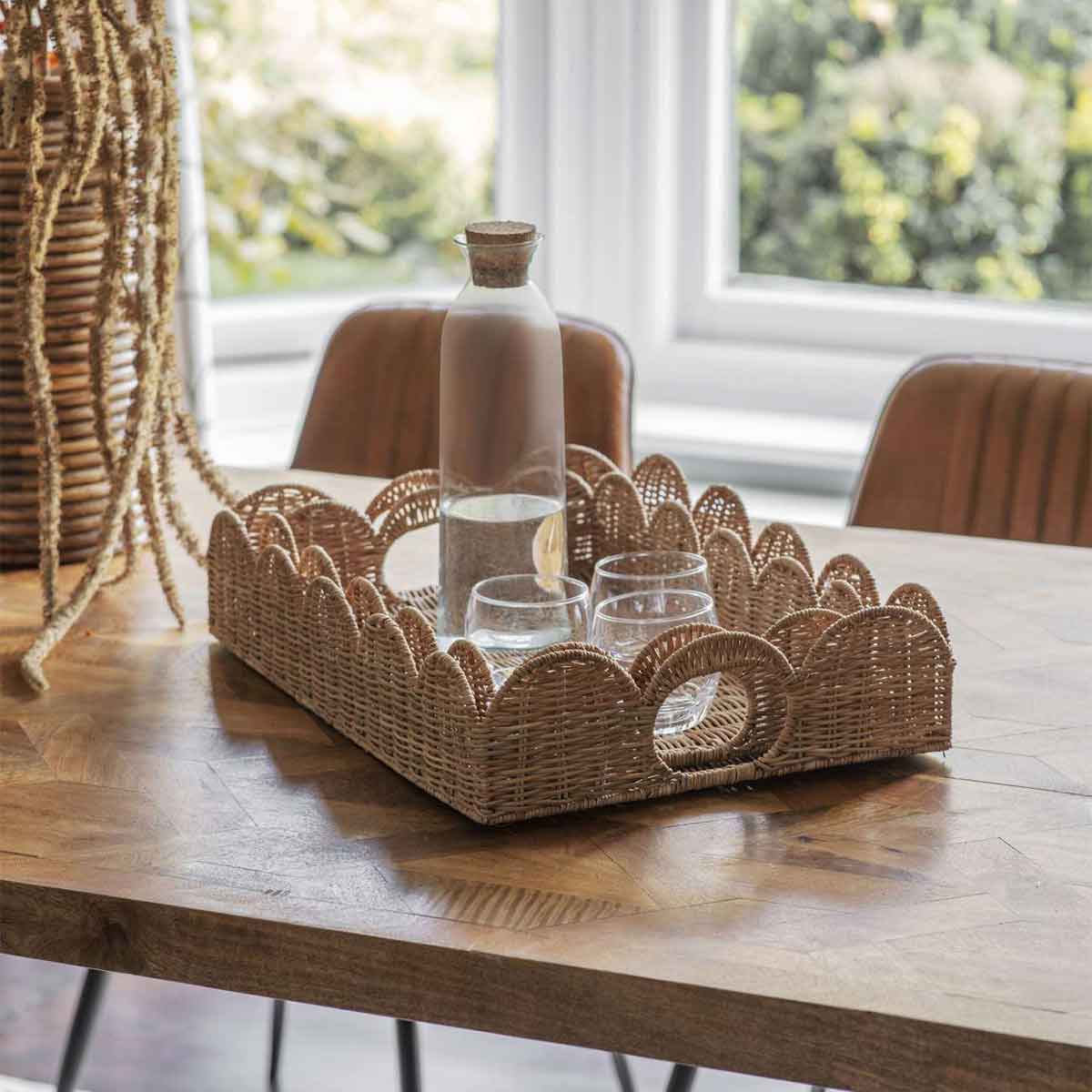 Set of Two Rattan Rectangular Scallop Trays
