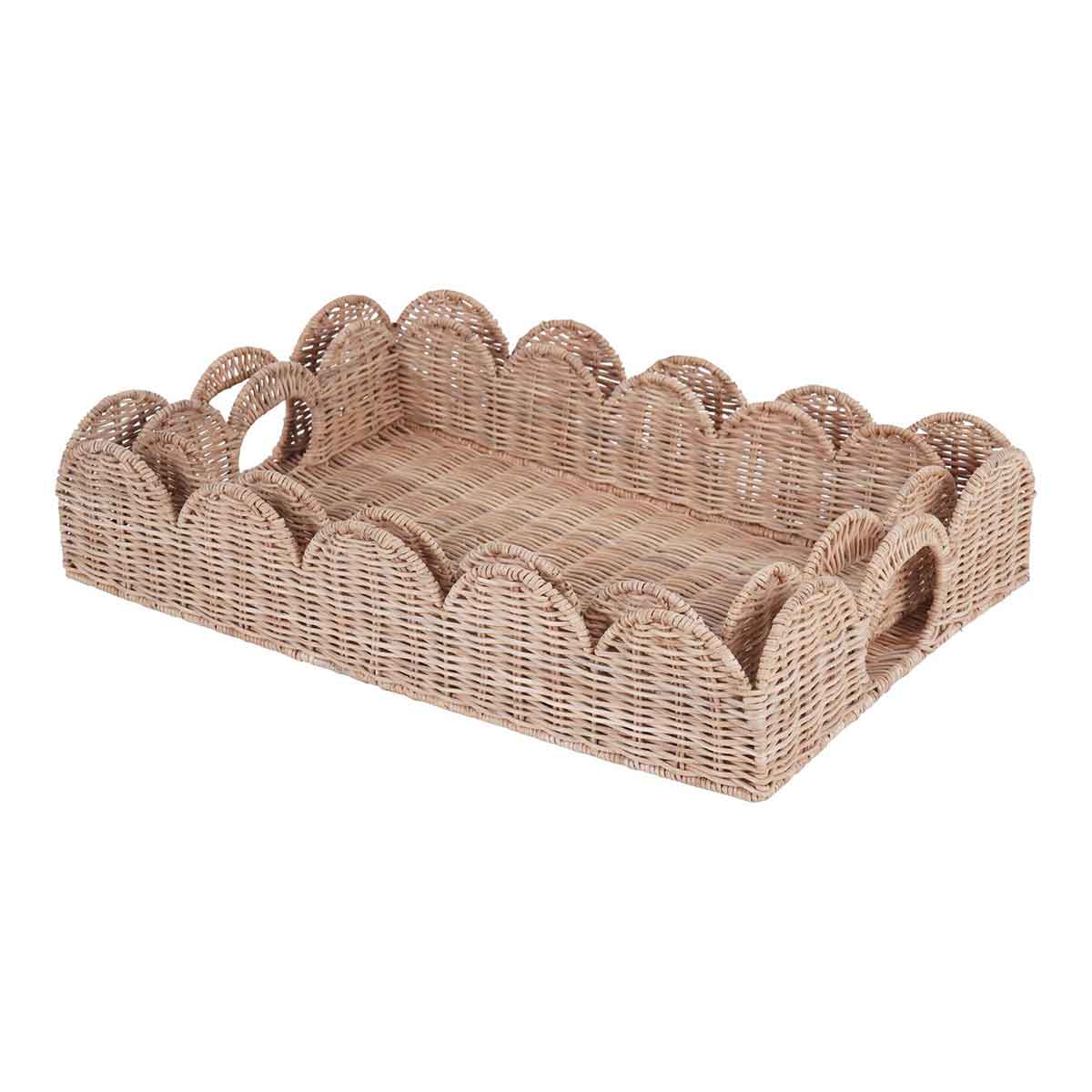 Set of Two Rattan Rectangular Scallop Trays