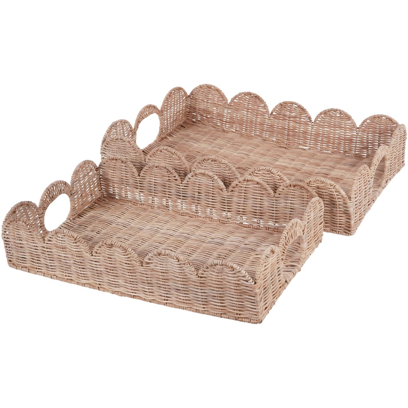 Set of Two Rattan Rectangular Scallop Trays