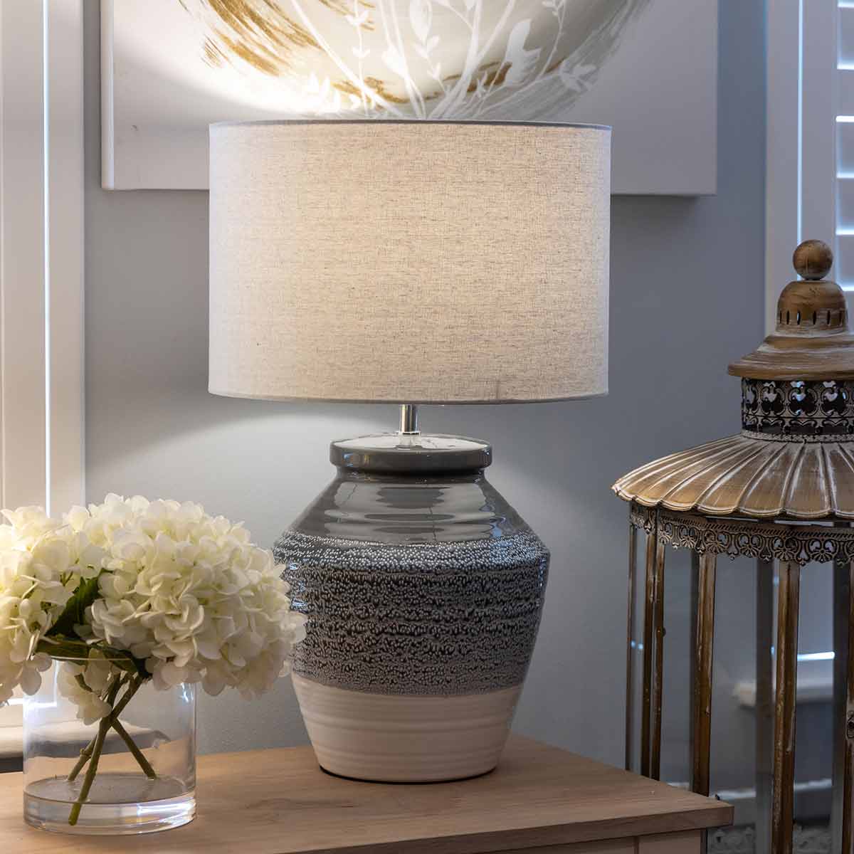 Skyline Grey and Blue Ceramic Table Lamp with Shade
