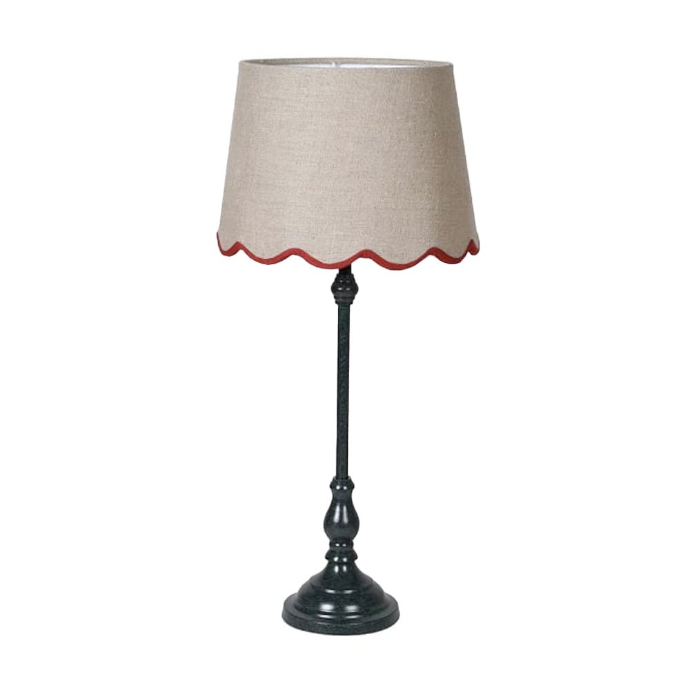 Slim Table Lamp with Red Scalloped Linen Shade