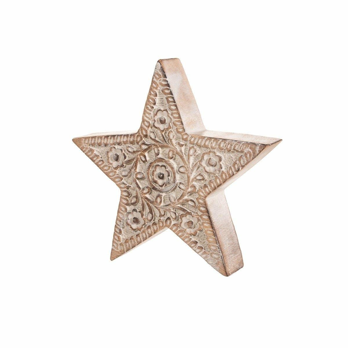 Small Handcarved Wooden Star Standing Decoration