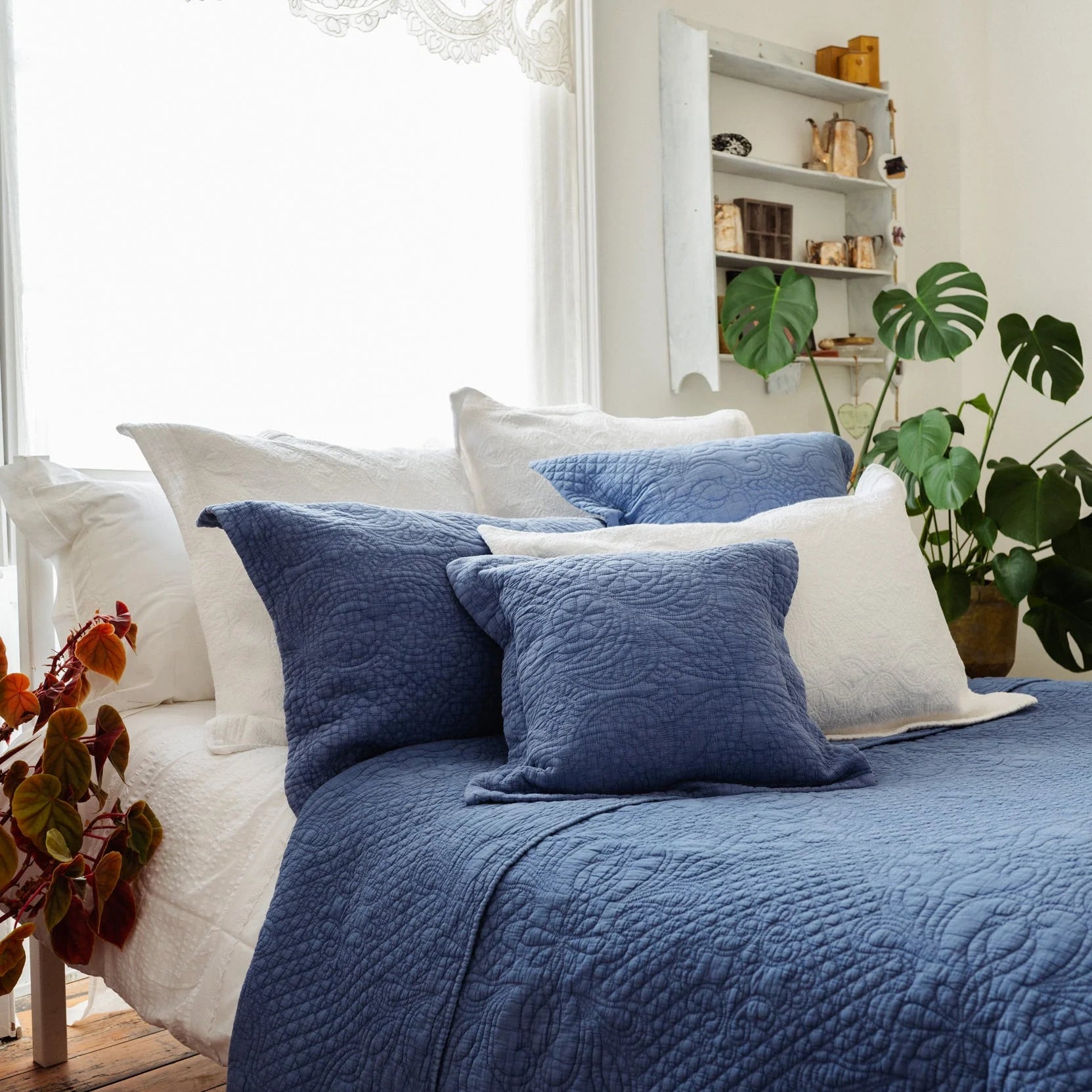 Stonewash Cotton Bedspread, Cornflower Blue