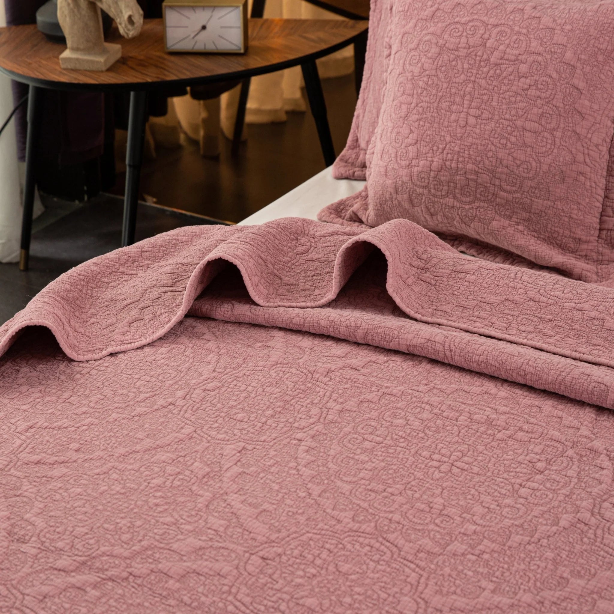 Stonewash Cotton Bedspread, Dark Pink