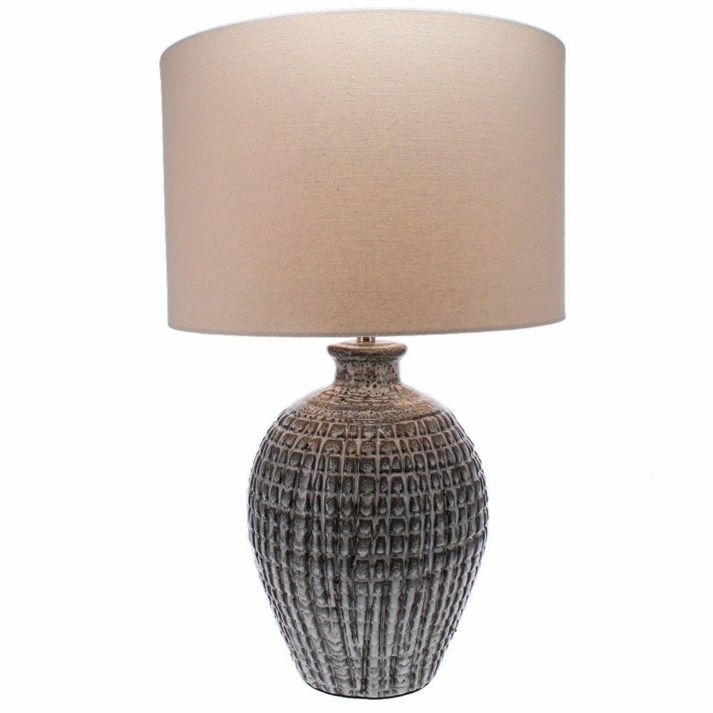 Textured Grey Lamp with Linen Shade