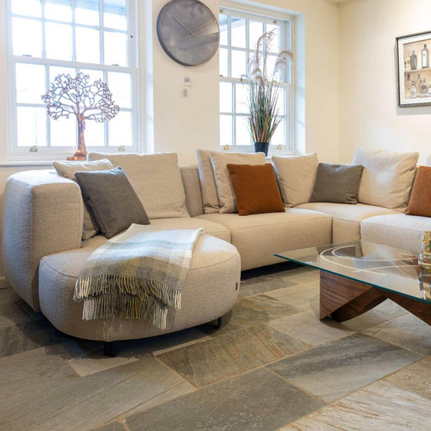 Vesta Round Corner Sofa with Chaise End Gianni Charcoal,Gianni Cream,Gianni Bronze,Gianni Mole,Gianni Sand