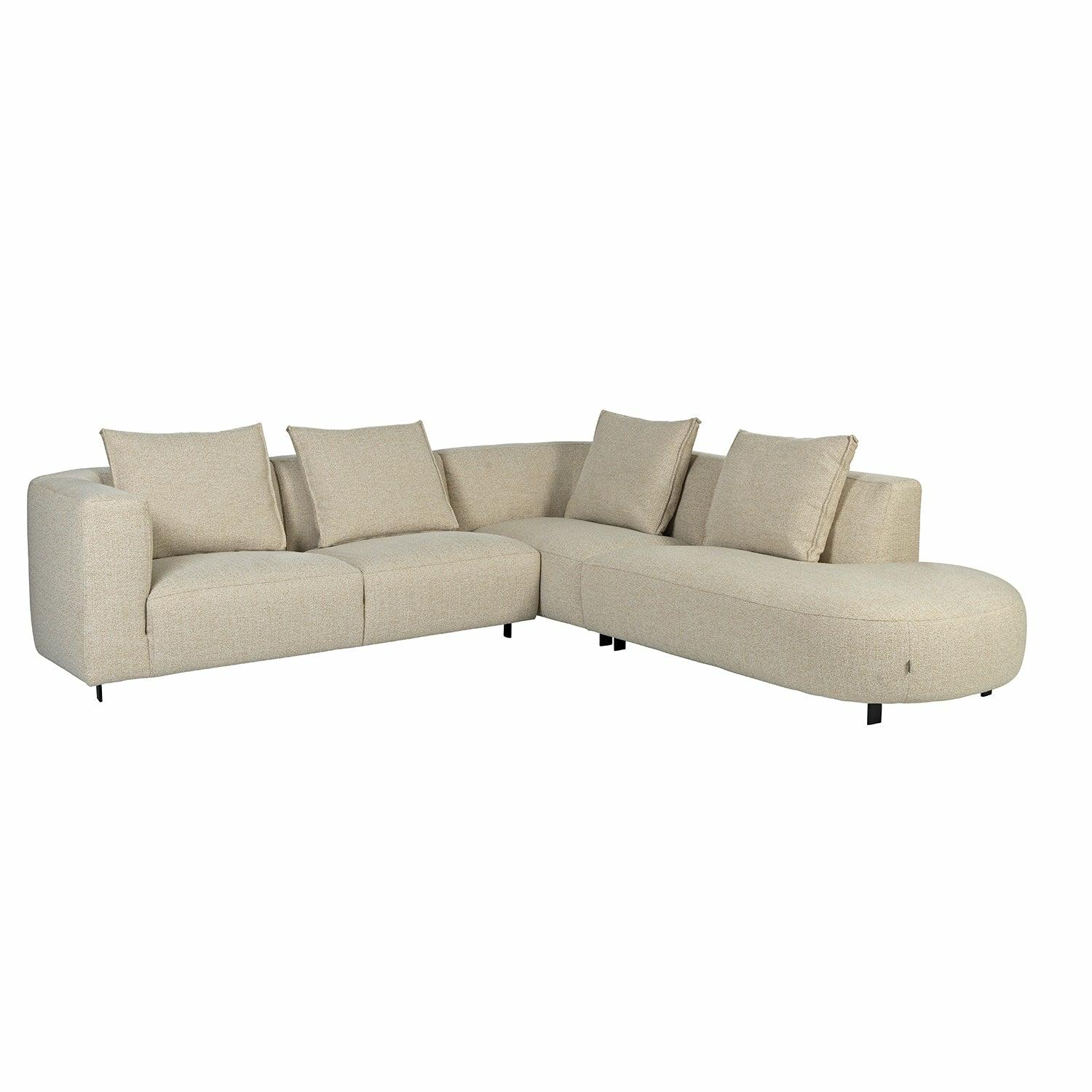 Vesta Round Corner Sofa with Chaise End Gianni Charcoal,Gianni Cream,Gianni Bronze,Gianni Mole,Gianni Sand
