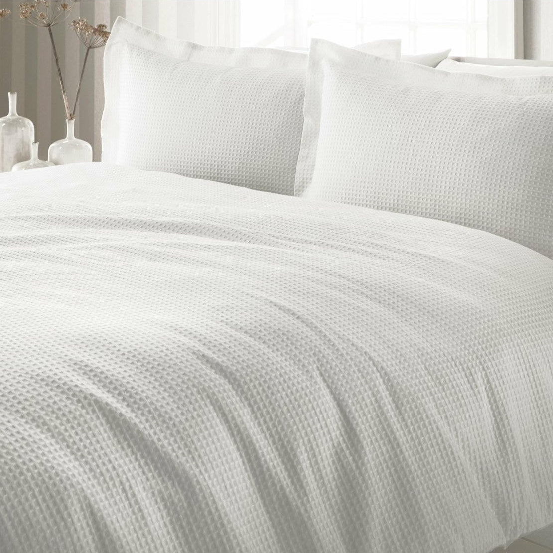 Waffle Duvet Set, White Double (4'6) Bed,Single (3') Bed,Kingsize (5') Bed