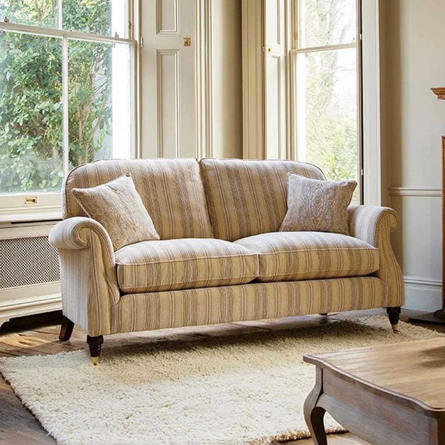 Westbury Large 2 Seat Sofa by Parker Knoll Hatton Taupe,Fable Dusk,Plush Navy,Flora Oyster,Athena Natural,Thalia Sky,Latitude Duck Egg,Caledonian Pebble,Dash Blue,Gala Stripe,Gala Plain Dove Grey,Nouveaux Caramel,Baslow Medallion,Baslow plain Gold,Hatton Pewter