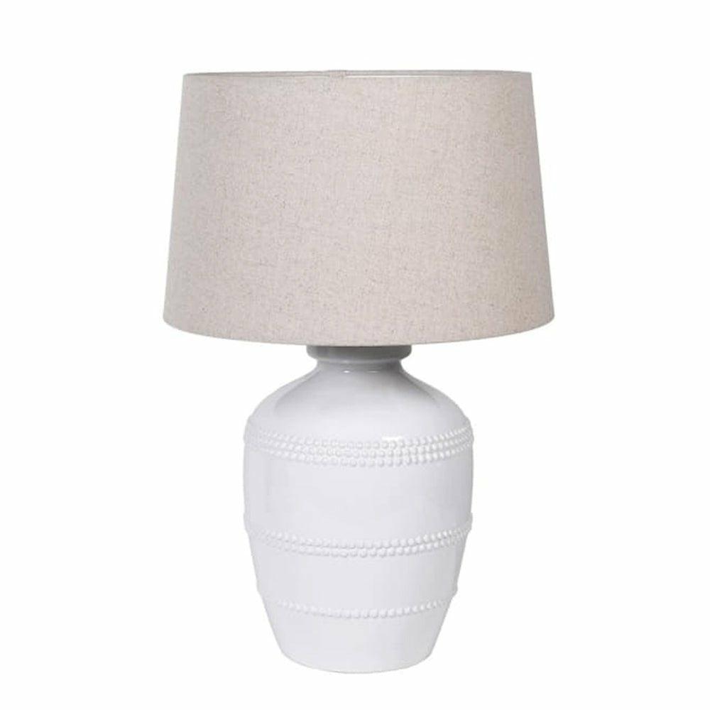 White Beaded Table Lamp with Linen Shade