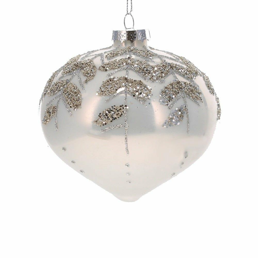 White Onion Beaded Leaves Bauble