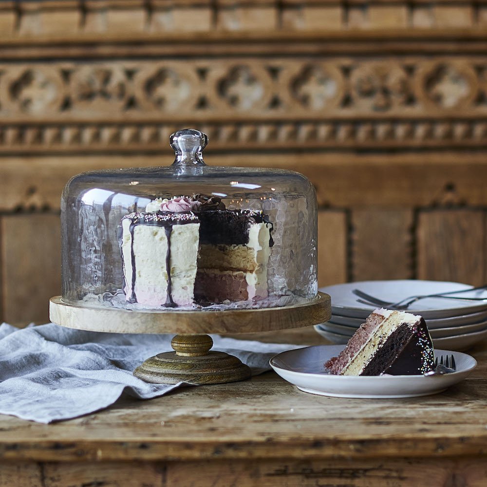 SALE - Wooden Cake Stand and Cloche