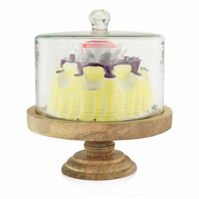 Wooden Cake Stand and Cloche, Medium