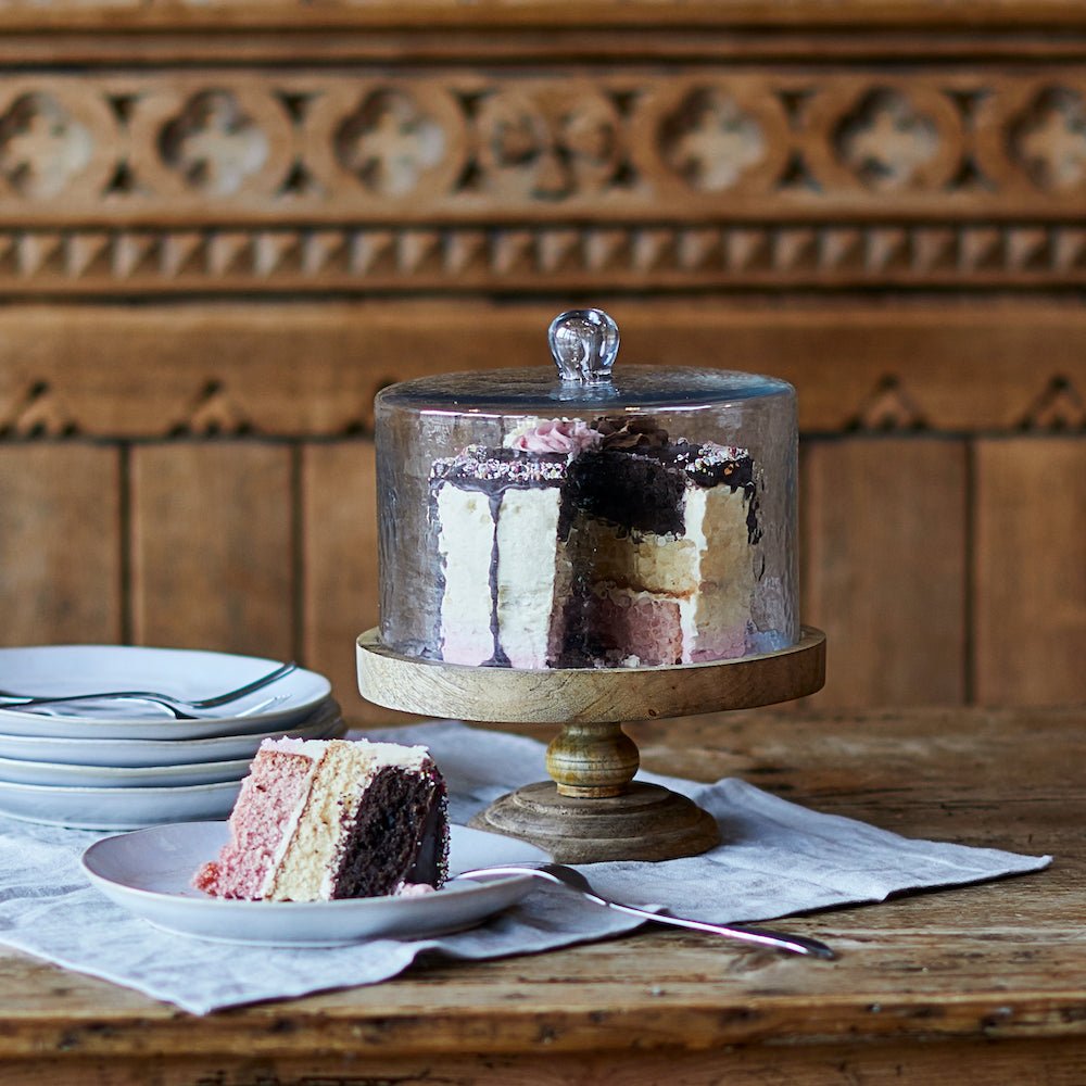 Wooden Cake Stand and Cloche, Medium