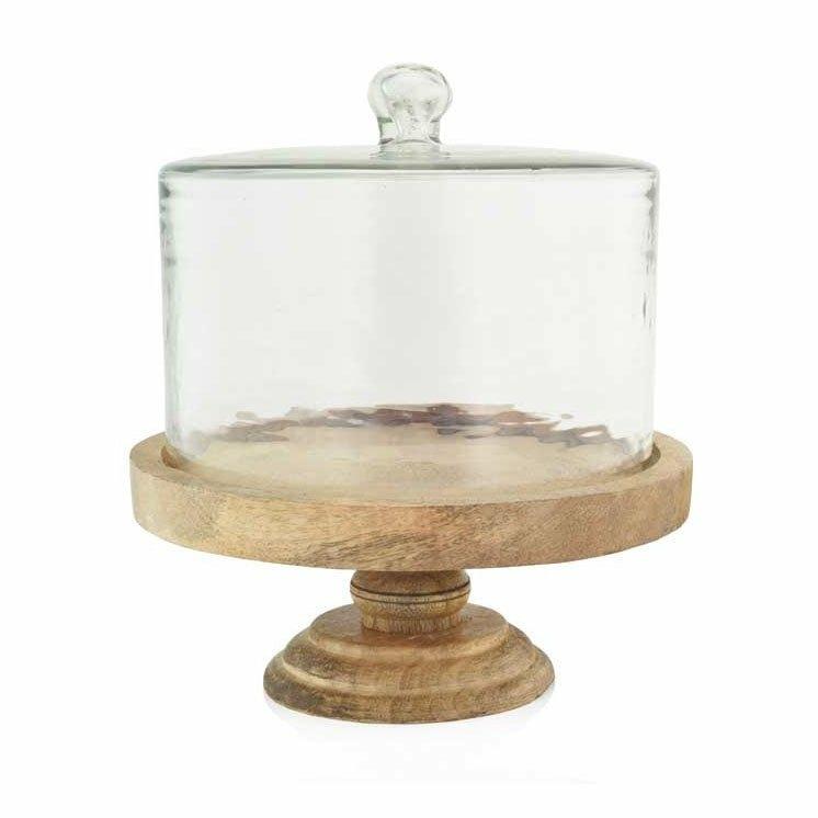 Wooden Cake Stand and Cloche, Medium