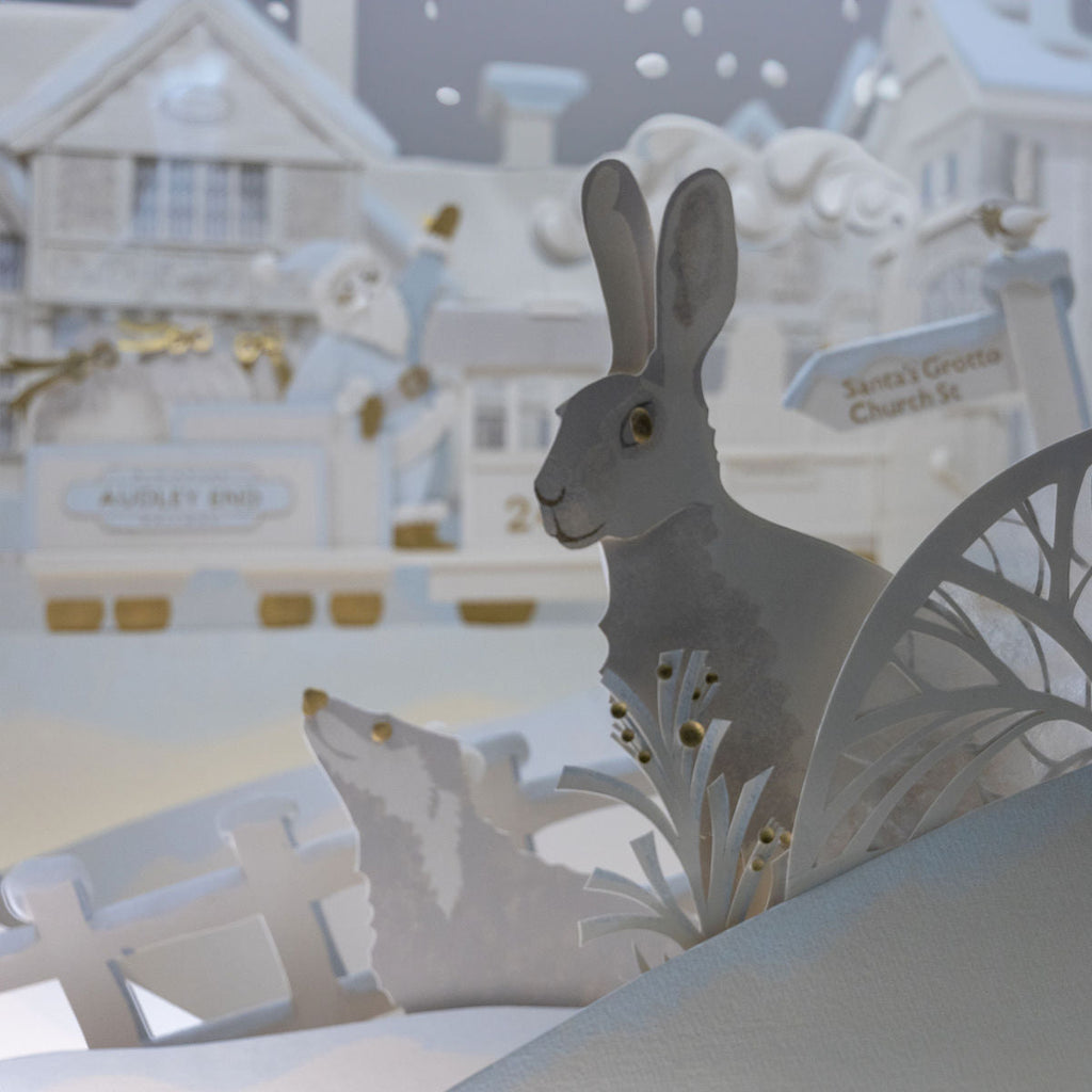 Paper installation with hare and Angela Reed shop