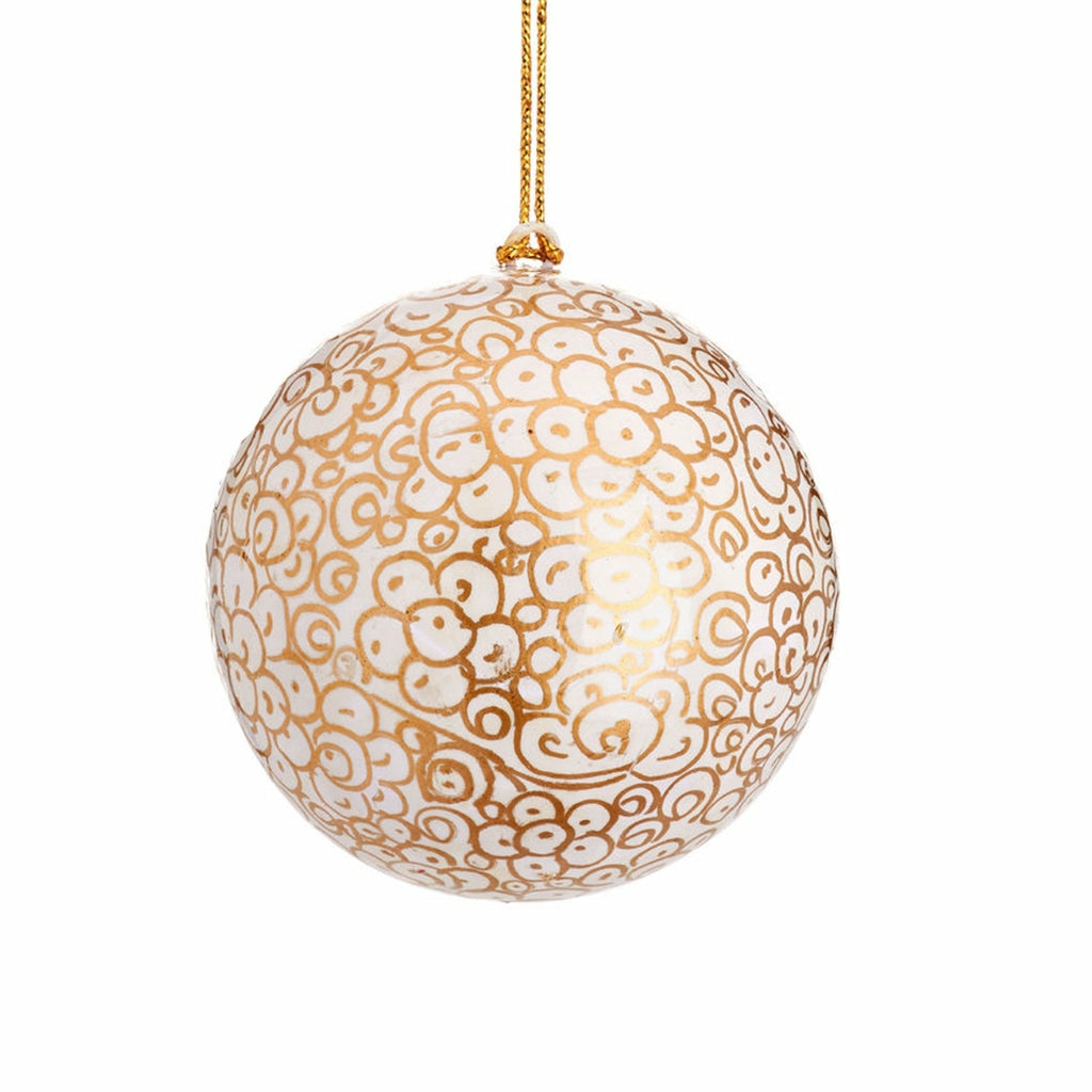 White and Gold Paper Mache Bauble, Assorted