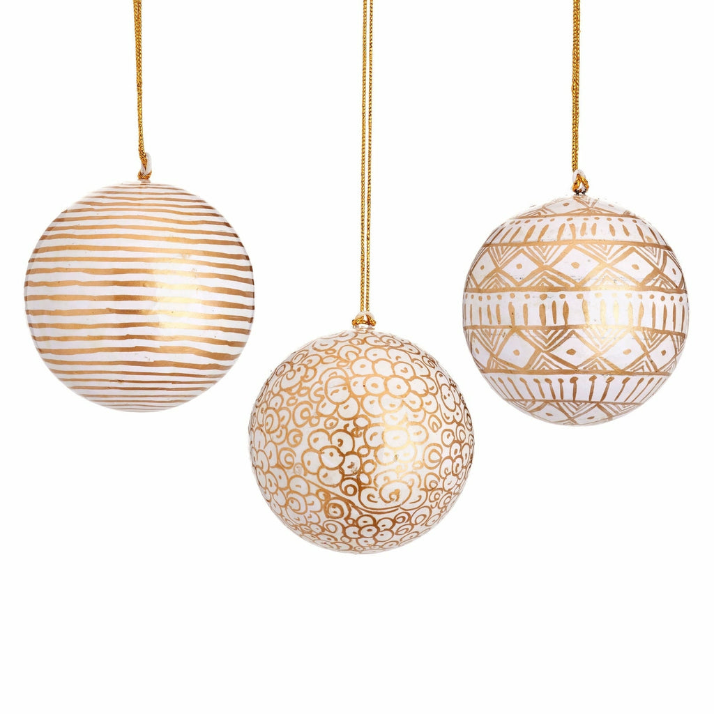 White and Gold Paper Mache Bauble, Assorted