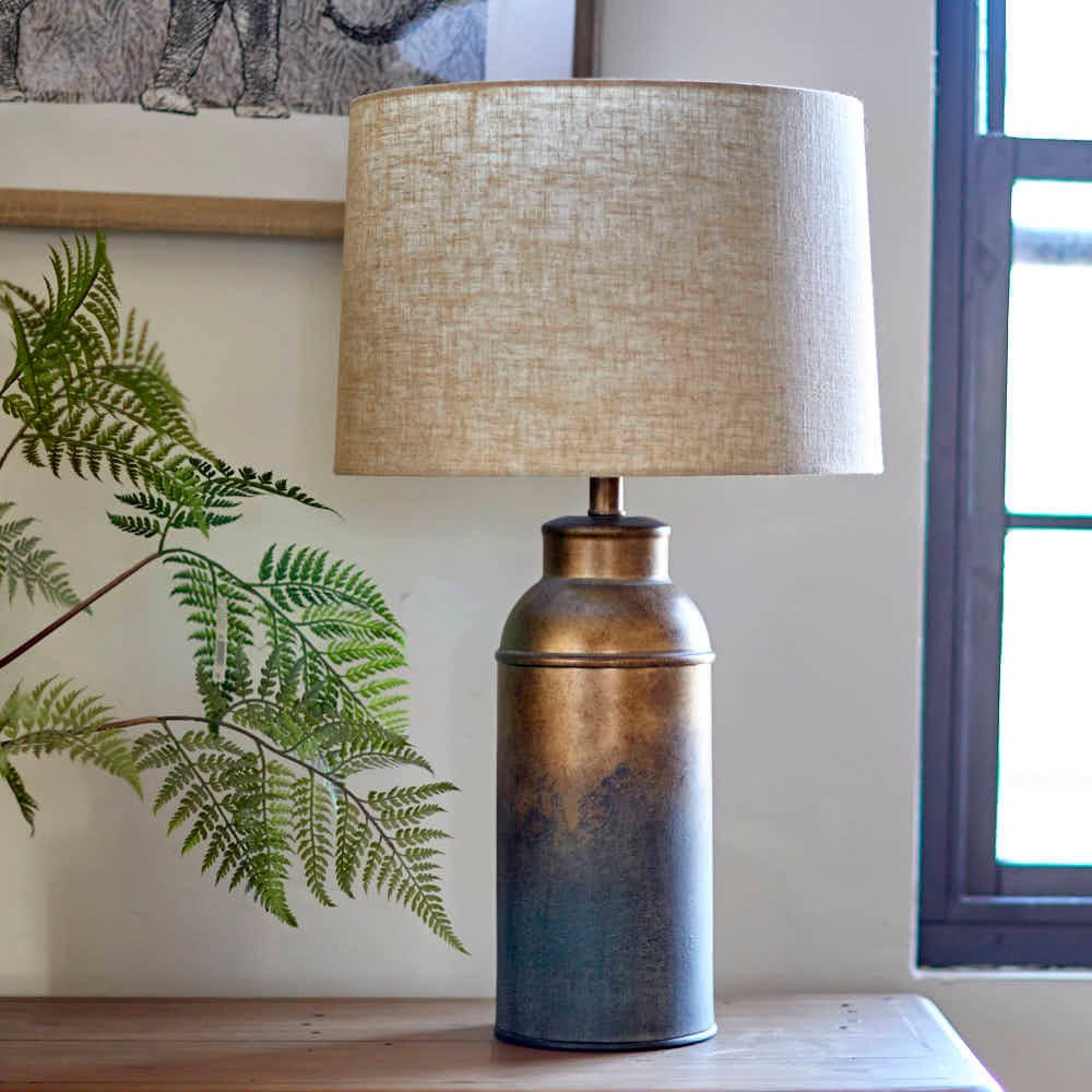 Aged Gold Table Lamp with Linen Shade