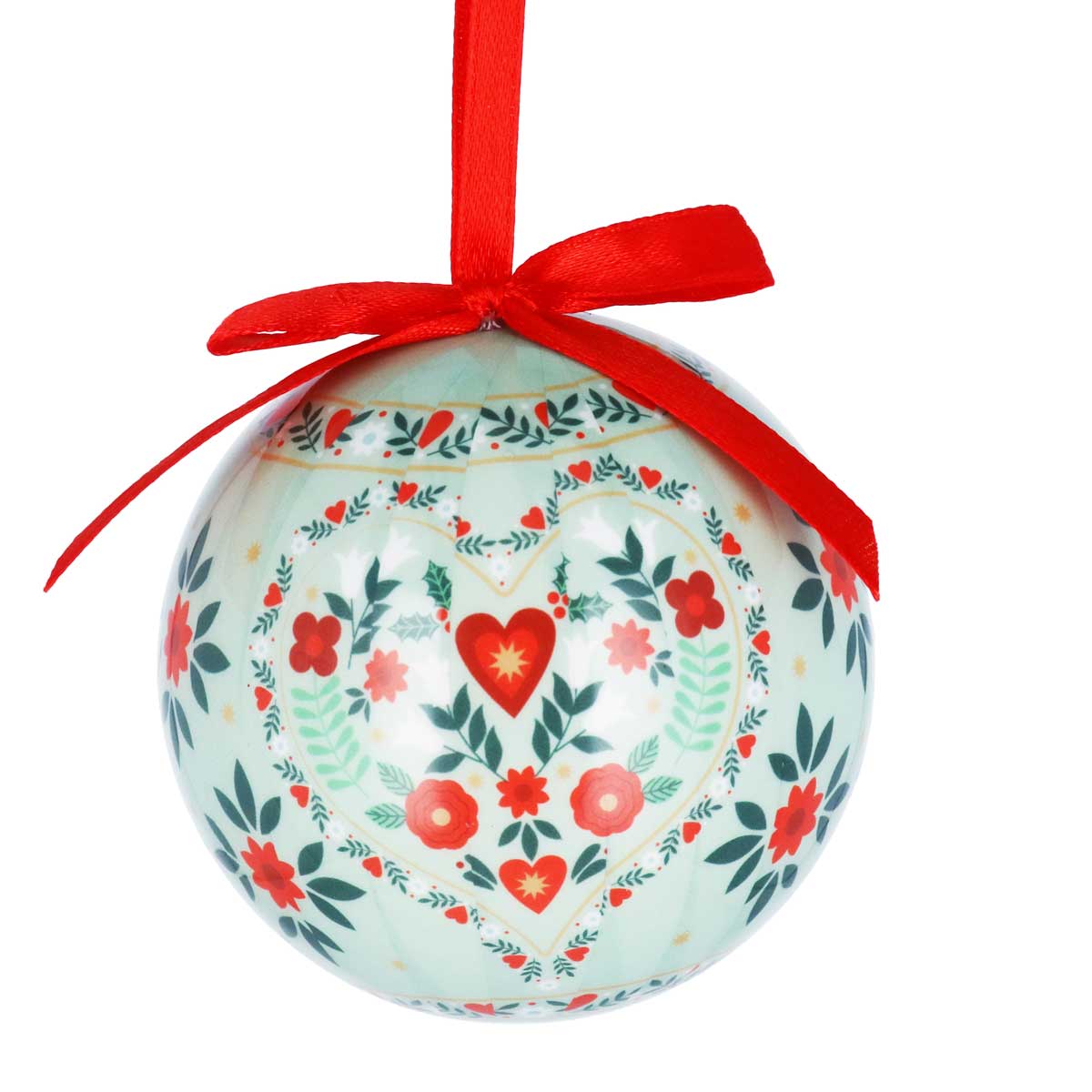 Alpine Bauble with Red Ribbon, Assorted Patterns