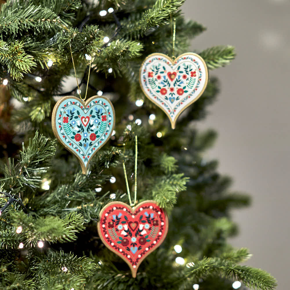 Alpine Wooden Hearts, Assorted Colours - Angela Reed - Christmas Decorations
