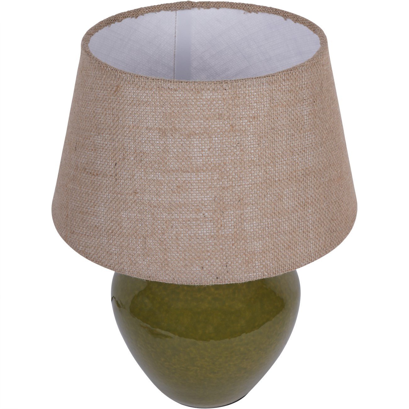 Aubrey Green Ceramic Lamp With Hessian Shade, Small