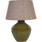 Aubrey Green Ceramic Lamp With Hessian Shade, Small