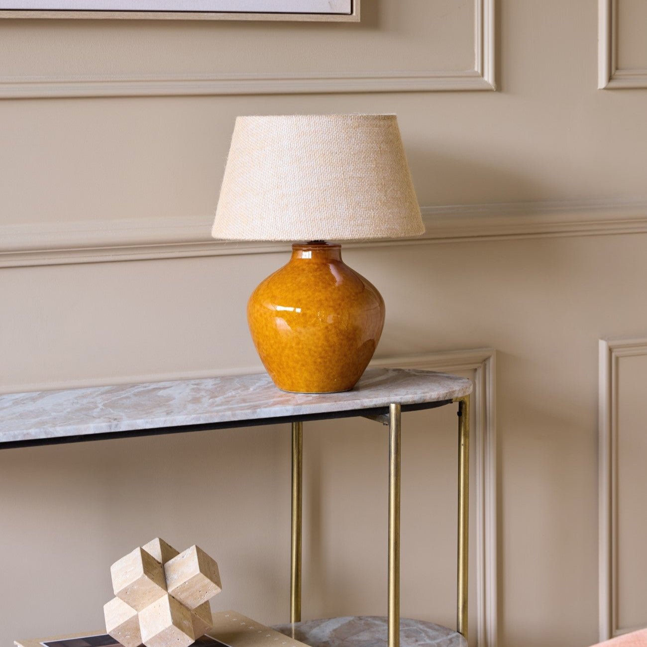 Aubrey Terracotta Ceramic Lamp With Hessian Shade, Small