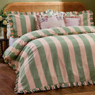 Birdie Stripe Ruffle Duvet Cover Set, Pink & Green Superking(6'),Kingsize(5'),Single(3')